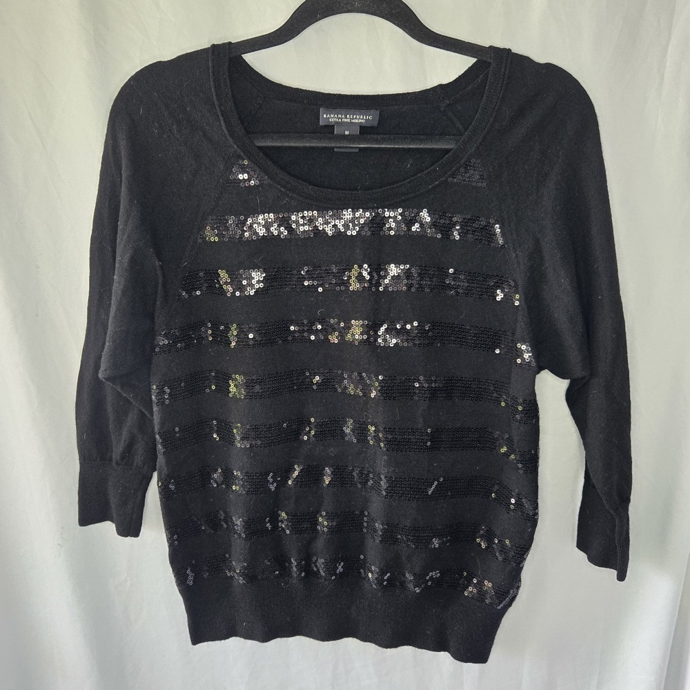 Banana Republic Extra Fine Merino Wool Sequin Stripe Sweater Med‎ whimsigoth